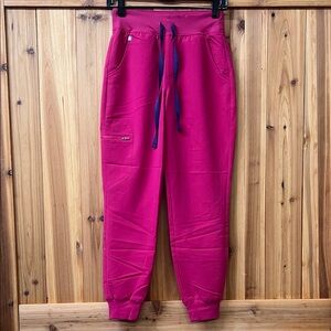 Figs Women's Pink Scrub Pants with Navy Accents